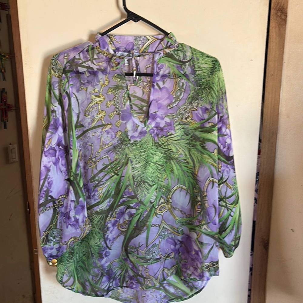 Floral Green and Purple Women's Top